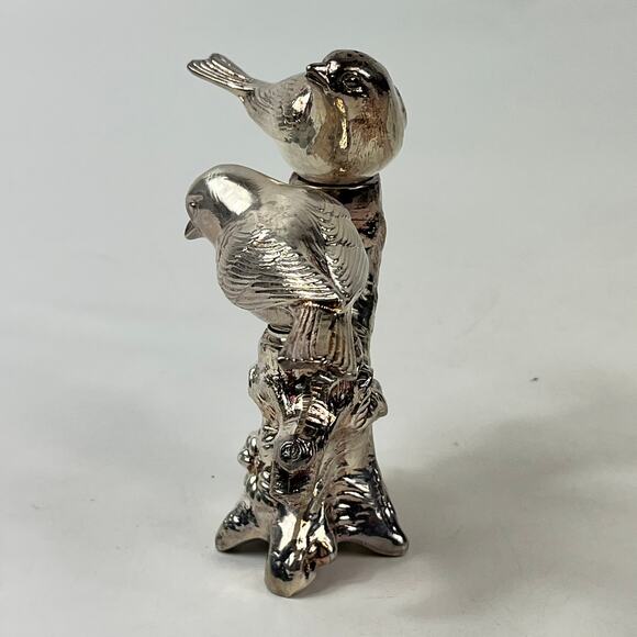 Silver Metal Bird Salt Pepper Shakers On Tree Stand Removable Vintage 911X-5 - Picture 2 of 12